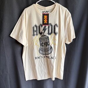AC/DC Cream Tee with Black & Yellow Band Graphic